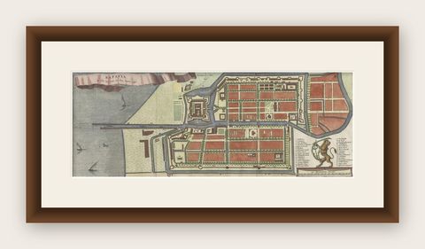 Antique Map of Batavia, Nowadays Jakarta, the Capital of Indonesia, 1782, shown framed