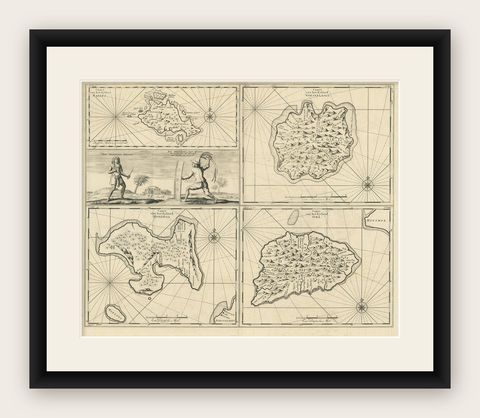 Antique Map of Manipa and Other Maluku Islands, Indonesia, 1726, shown framed