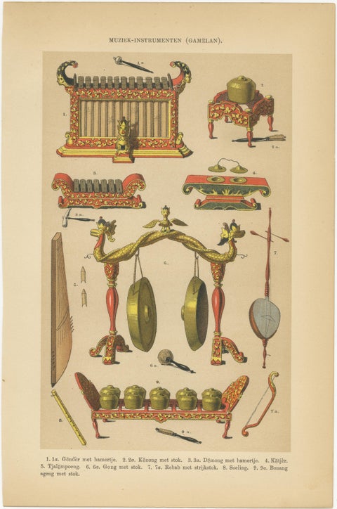 Antique Javanese Prints, Gamelan Instruments & Wayang Puppets, c.1860, view 2