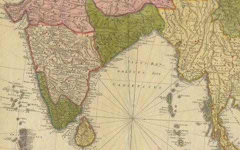Rare 18th-Century Hand-Colored Map of Southeast Asia and the East Indies, 1748, close-up 5