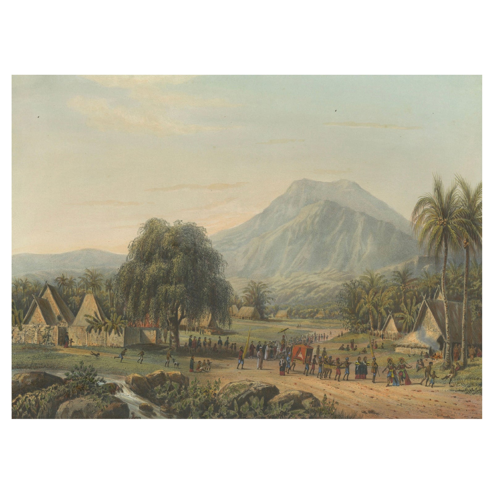 Wedding Procession in the Salak Valley, Puncak, Java Cultural Lithograph, 1872
