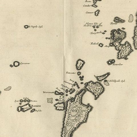 Original Antique Map Southeast of the Banda or Spice Islands, Indonesia, 1726, close-up 2