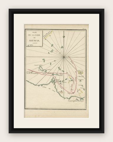 Interesting Map of the Thousand Islands in the Bay of Batavia 'Jakarta', ca.1740, shown framed