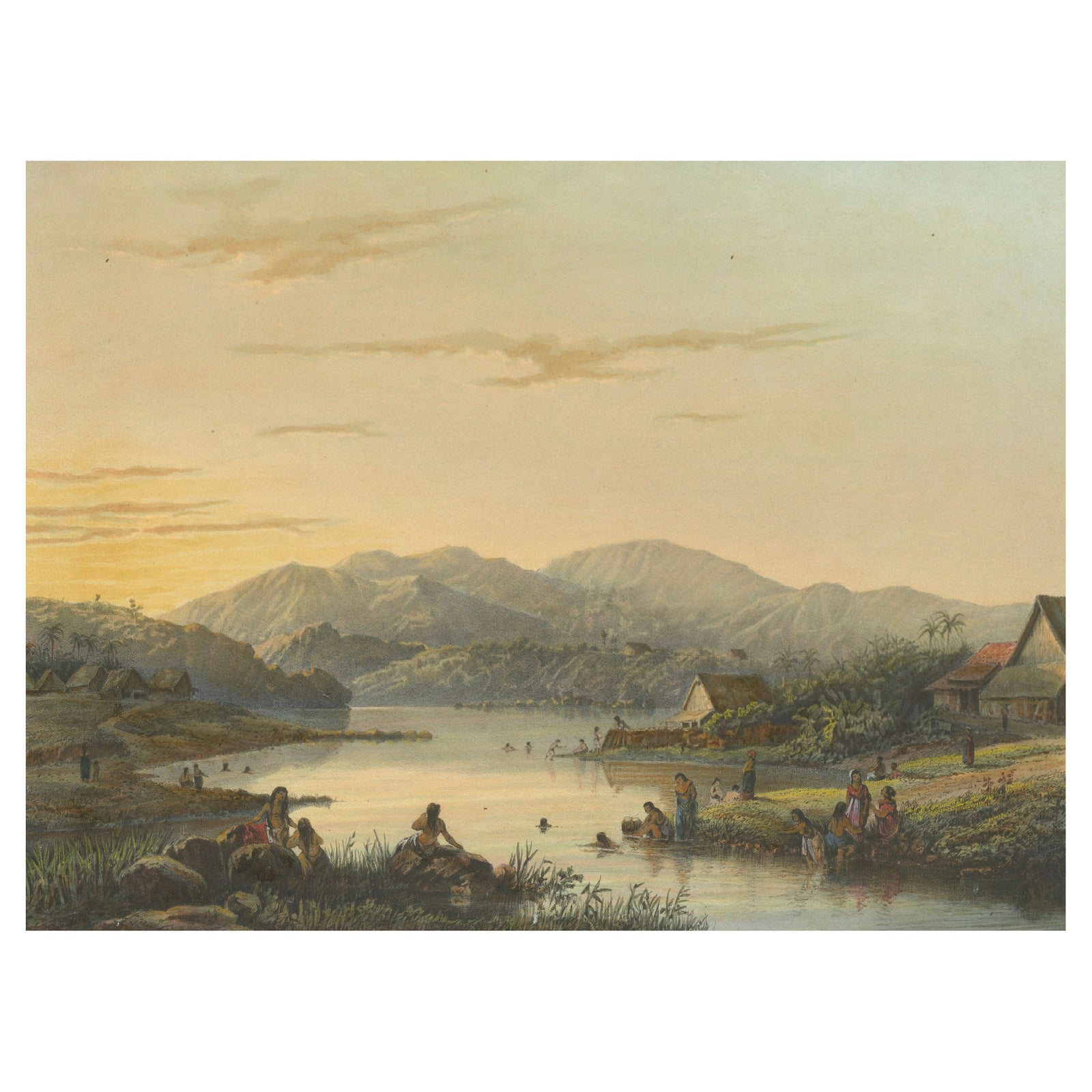 The Bathing Place of Wendit, East Java, Tranquil Java Lithograph, c.1872