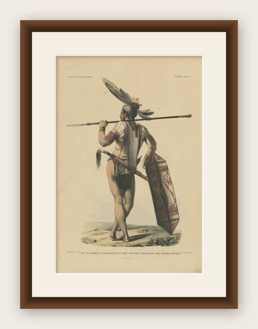 Antique Print with a Native of Borneo ‘Indonesia’ by Temminck, circa 1840, shown framed