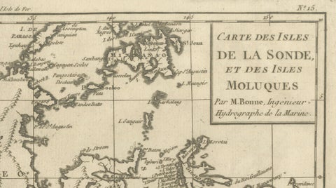 Antique East Indies Map by Rigobert Bonne, Copper Engraving, 1780, close-up 6