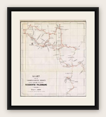 Antique Map of the Main Roads of Palembang by Stemler, c.1875, shown framed