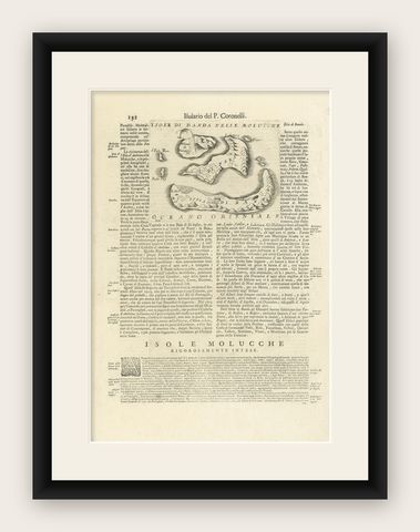 Antique Map of the Banda Islands or Spice Islands, Moluccas, Indonesia, 1697, shown framed