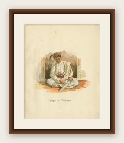 Antique Print of an Indonesian House Servant, 1909, shown framed