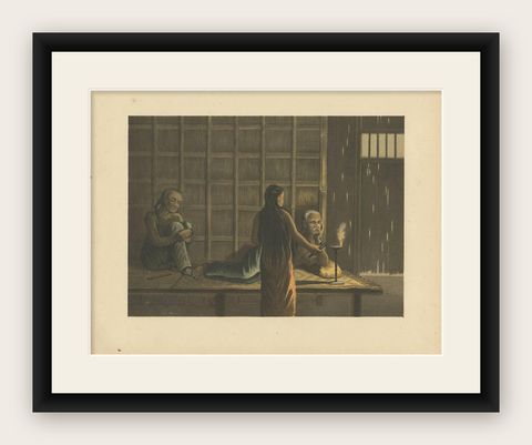 Antique Print of an Opium Den 'Java' by M.T.H. Perelaer, 1888, shown framed