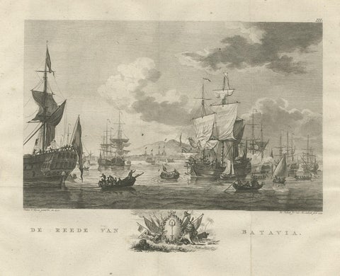 Old Print of VOC Ships in the Sea Near Batavia (Jakarta, Indonesia), 1779, close-up 1