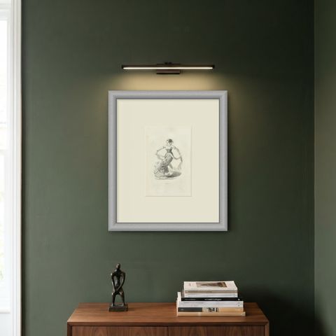 Female Dancer in Java, Antique Wahlen Costume Print, 1843-1844, shown framed on a wall, true to size