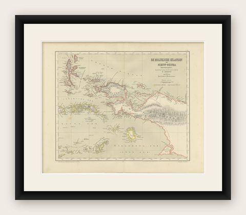 Antique Colonial Dutch Map of the Moluccas & New Guinea by Dornseiffen, 1884, shown framed