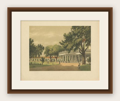 Antique Print of a Residential House in Surabaya by M.T.H. Perelaer, 1888, shown framed