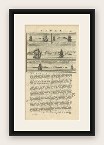 Views of Amsterdam, Middelburg and Pylsteerten Island, Indonesia, 1726, shown framed