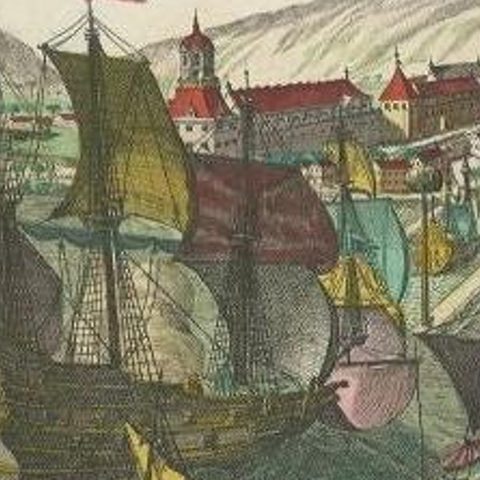 Antique Print of the Harbour of Batavia by Probst, c.1760, close-up 1