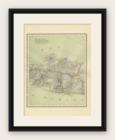 Antique Map of Central Java Depicting The Karimun Islands, Indonesia, 1900, shown framed