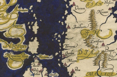 Renaissance Mapping of Sumatra: Featuring Singapore in Münster’s Woodcut, c.1590, close-up 1