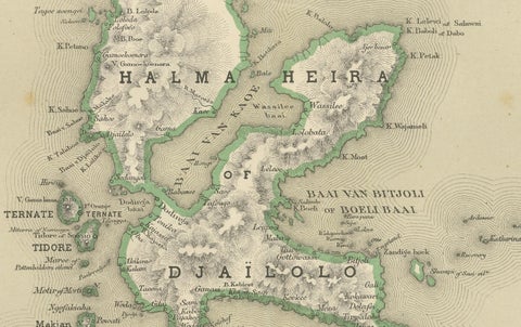Antique Map of Halmahera, Ternate, Tidore, Moluccas by Dornseiffen, 1884, close-up 6