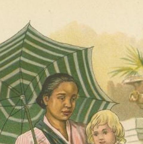 Antique Print of Indonesian Nanny with Child in a Sarong, 1909, close-up 1