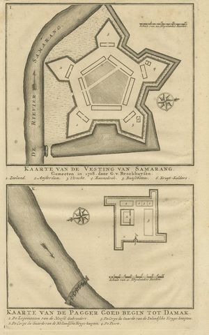 Antique Print of the Castle of Semarang and a Fortress by Valentijn, 1726, view 2