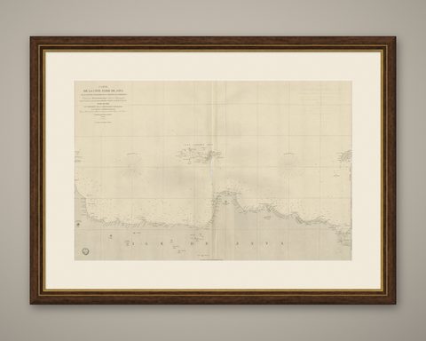 Early French Nautical Chart of the Northern Coast of of Java, Indonesia, C.1850, shown framed