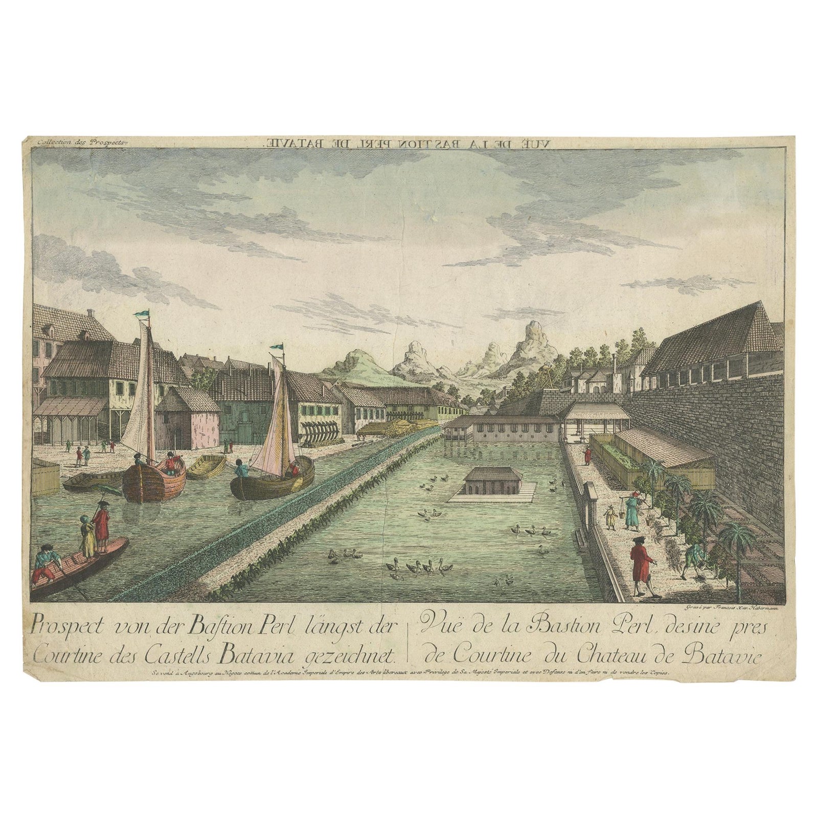 Antique Print of the Pearl Bastion of Castle Batavia by Habermann 'c.1770'