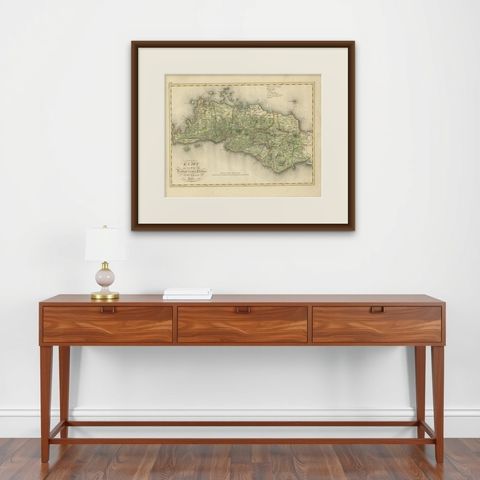 Antique Map of Bantam, Jakarta and Cirebon by Van den Bosch '1818', shown framed on a wall, true to size