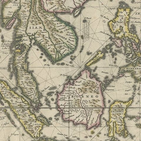 Old Antique Map of the East Indies and Southeast Asia, ca.1644, close-up 3