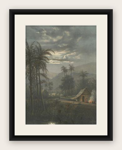 Moonlit Landscape near Sumedang, West Java, Rare Java Lithograph, 1872, shown framed