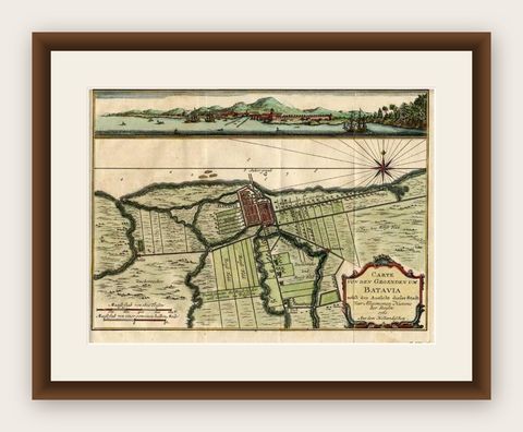 Antique Map of Batavia, Capital of The Dutch East Indies at the Time, 1751, shown framed