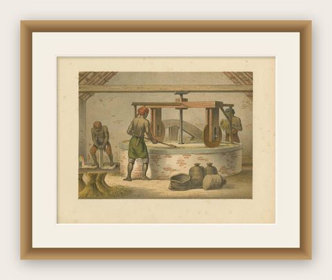 Antique Print of a Mill for Rice Peeling by M.T.H. Perelaer, 1888, shown framed