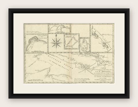 Antique Detailed Map of Papua New Guinea and the Regions to the West, ca.1780, shown framed