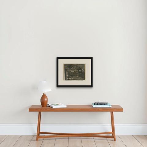 Antique Print of Dutch Guards and a Tiger by Valentijn, 1726, shown framed on a wall, true to size