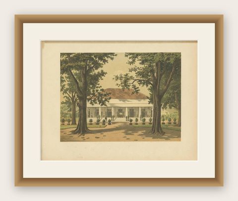 Antique Print of a Residence in Padang 'Java' by M.T.H. Perelaer, 1888, shown framed