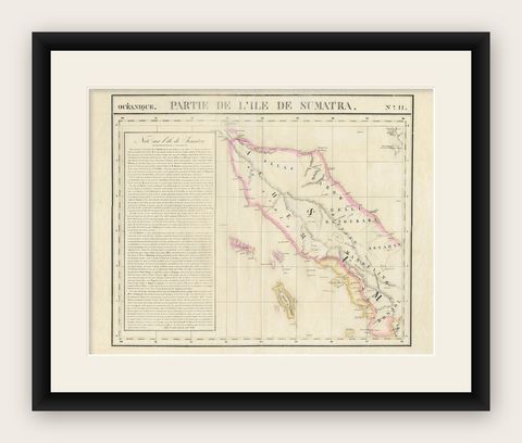 Detailed Antique Map of Northern Sumatra, Indonesia, circa 1825, shown framed