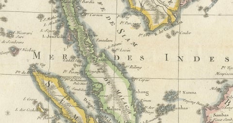 Elegant 18th Century Map of Southeast Asia, Siam, Sumatra & Java by Bonne, 1787, close-up 3