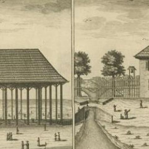 Antique Print of the Market, Hospital and Orphanage of Ambon by Valentijn, 1726, close-up 1