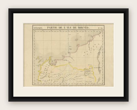 Antique Map of Borneo and Malaysia by P.M.G. Vandermaelen, 1827, shown framed