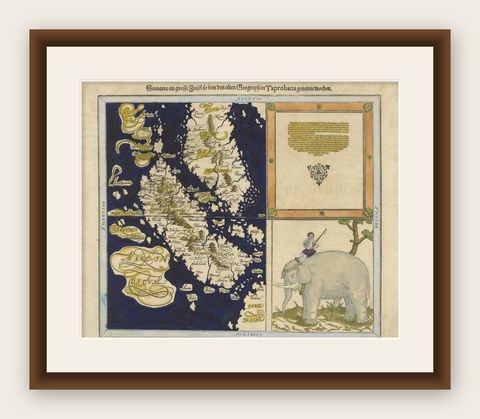 Renaissance Mapping of Sumatra: Featuring Singapore in Münster’s Woodcut, c.1590, shown framed