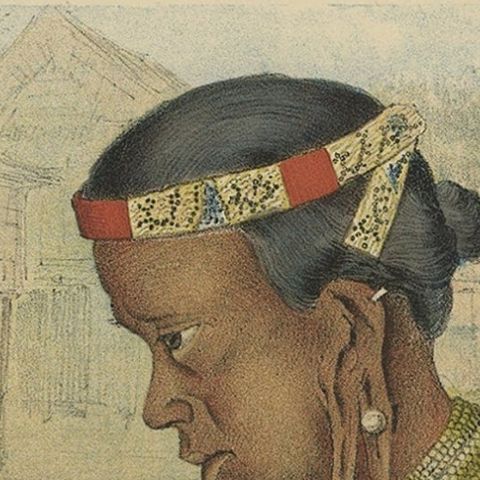 Antique Print of a Tring Dayak Woman from Borneo Island, Indonesia, 1881, close-up 1