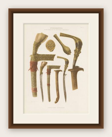 Twelve Prints of Ethnographic Items of Batavia Published by J.W. Teillers '1910', shown framed