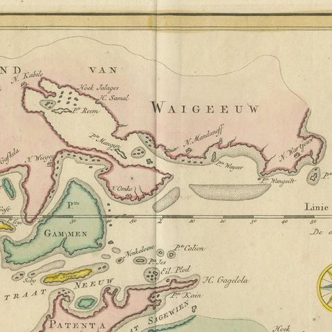 Antique Map extending from the Spice Islands to the west of Papua New Guinea, close-up 1