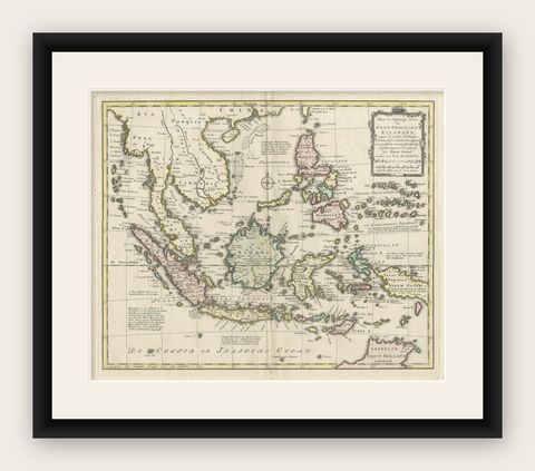 Rare Antique Map of the Dutch East Indies 'Indonesia', 1774, shown framed