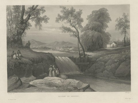 Original Antique Print of the Bezouki or Basuki River 'Java' in Indonesia, 1835, close-up 1