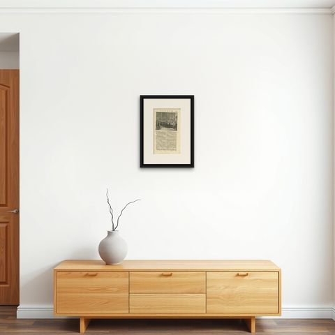 Antique Print of a Dinner in the Moluccas by Valentijn, 1726, shown framed on a wall, true to size