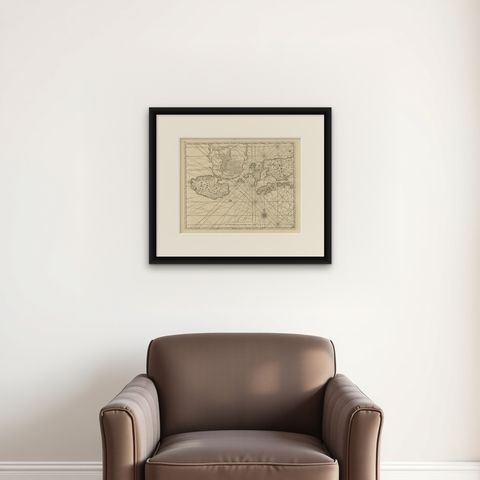 Antique Map of Ambon and Boero by Valentijn, 1726, shown framed on a wall, true to size