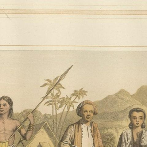 Antique Lithograph of the Malay Race, 1882, close-up 2