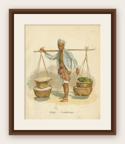 Antique Print of Indonesian Carrier or 'Koelie', 1909, shown framed
