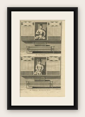 Antique Print of God Talmo and Goddesses Mintolo & Matso by Valentijn, 1726, shown framed